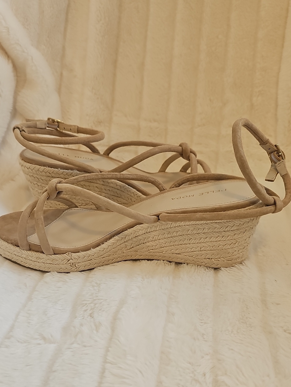 Pelle Moda Taupe Suede Espadrille Wedge Sandals with Ankle Strap